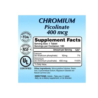Alfa Chromium Picolinate 400 mcg 100 Tablets