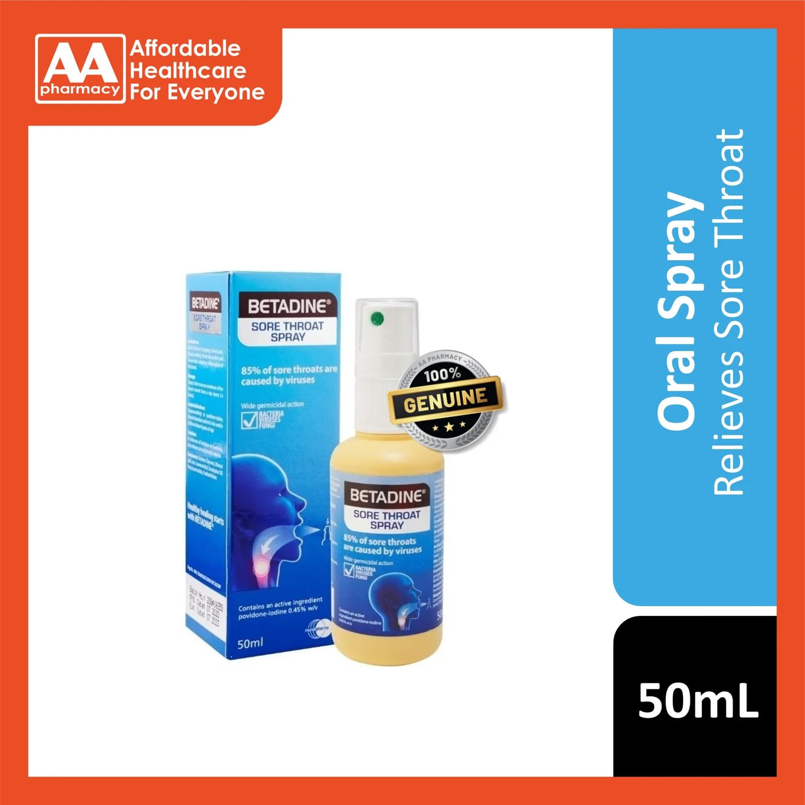 Betadine Throat Spray, 50 ml