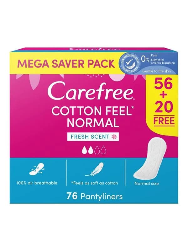 Carefree Cotton Fresh Pantyliners 56's + 20 Free